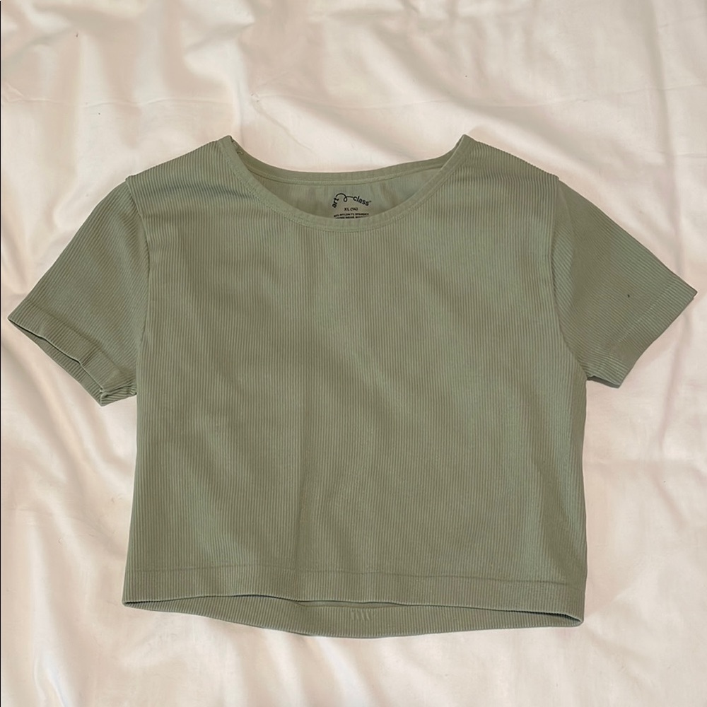 Green Ribbed Crop Top